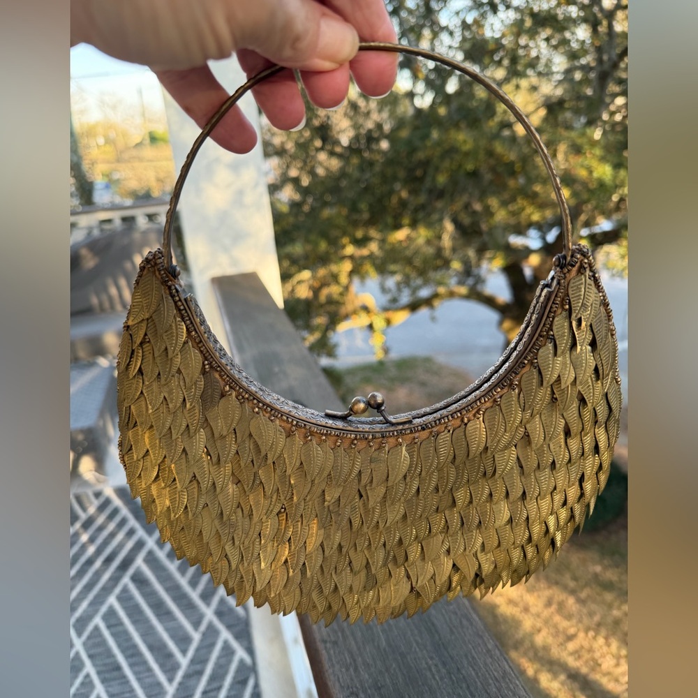 Metal/Brass leaves bag. Stunning w/ mixed prints. From Charleston boutique.